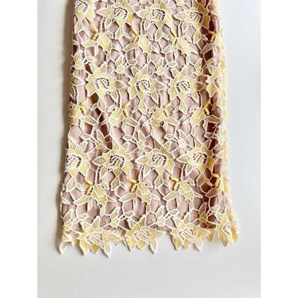 NBD Donna Sunshine Yellow Floral Broderie Anglaise Lace Midi Slip Dress, Size S - Picture 10 of 14